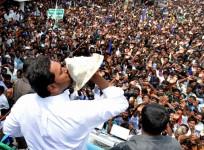 YSR Congress Party (YSRCP) chief Jagan Mohan Reddy blows a conch