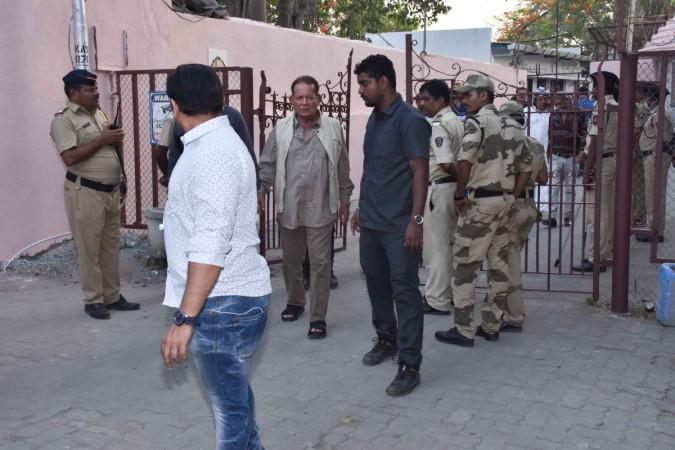 Salim Khan at Veeru Devgan funeral. Salim Khan at Veeru Devgan funeral
