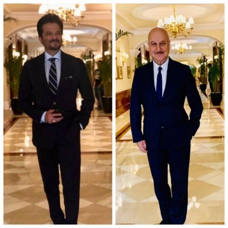 Anil Kapoor and Anupam Kher at Narendra Modi swearing-in ceremony. Anil Kapoor and Anupam Kher at Narendra Modi swearing-in ceremony