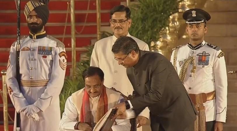 Ramesh Pokhriyal Nishank takes oath as Union Minister at a swearing-in ceremony at Rashtrapati Bhavan in New Delhi on May 30, 2019. Ramesh Pokhriyal Nishank
