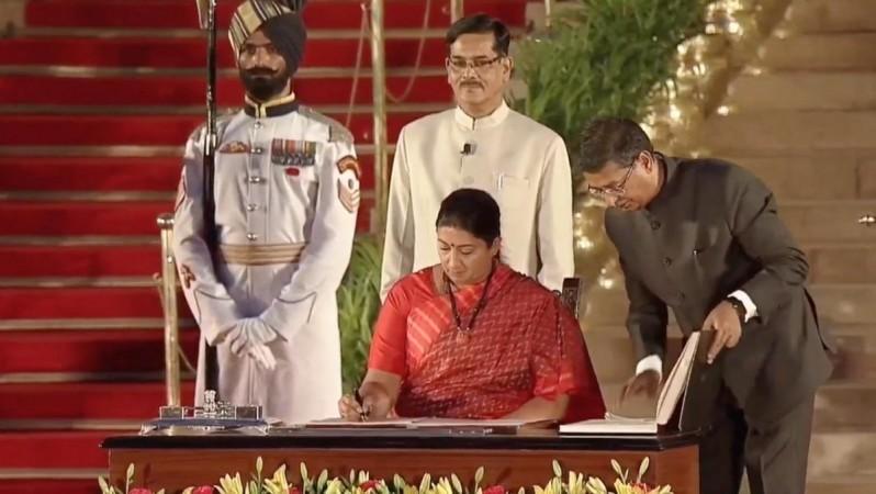 Smriti Irani takes oath as Union Minister at a swearing-in ceremony at Rashtrapati Bhavan in New Delhi on May 30, 2019. Smriti Irani