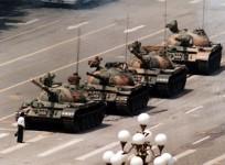 Tank Man of Tiananmen: The iconic image of a lone man stopping a column of battle tanks in Beijing on June 5, 1989.