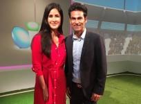 Katrina Kaif and Mohammad Kaif in the cricket studio