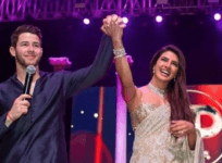 Nick Jonas and Priyanka Chopra at their wedding sangeet