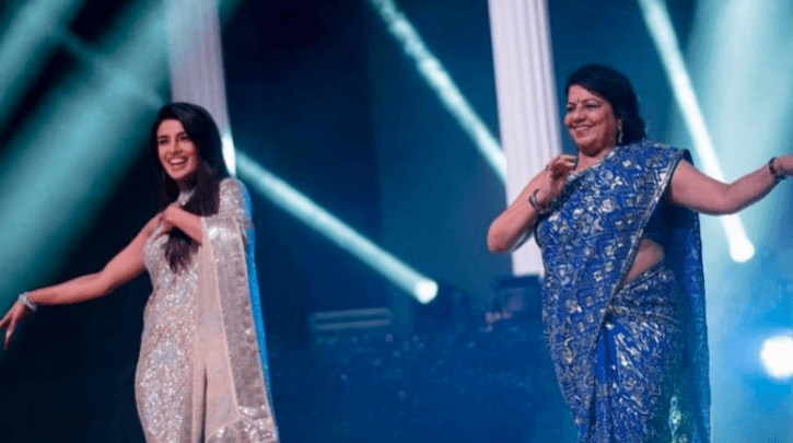 Priyanka Chopra and her mother Dr Madhu Chopra at Priyanka's wedding sangeet. Priyanka Chopra and her mother Dr Madhu Chopra at Priyanka's wedding sangeet