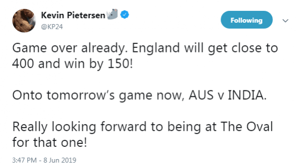 The tweet by Pietersen KP Tweet