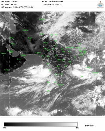 Cyclone Vayu over East Central Arabian Sea. Cyclone Vayu