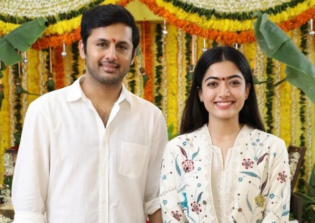 Nithiin and Rashmika Mandanna at Bheeshma launch Nithiin and Rashmika Mandanna at Bheeshma launch