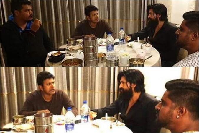 Yash and Puneeth Rajkumar meet over a dinner. Yash and Puneeth Rajkumar