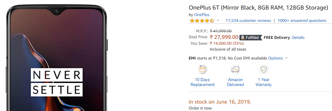 OnePlus 6T biggest discount on Amazon OnePlus 6T biggest discount