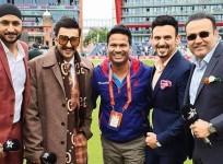 Ranveer Singh with the commentary team at Ind vs Pak match at CWC 2019
