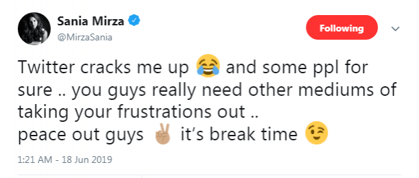 Sania's tweet Sania Mirza tweet