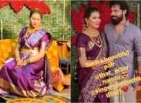 Geetha Madhuri with husband Nandu at her baby shower ceremony