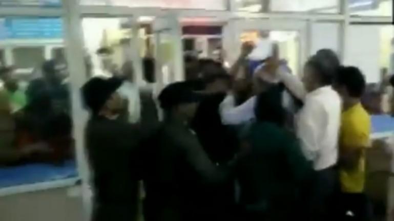 A screengrab of the incident shows locals clashing with hospital authorities. Delhi hospital