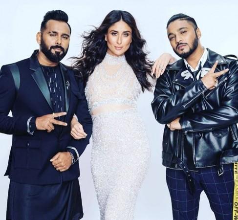 Kareena Kapoor Khan with her Dance India Dance 7 co-judges Bosco Martis and Raftaar. Kareena Kapoor Khan makes small screen debut with Dance India Dance 7