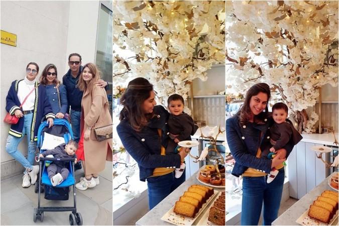 Ram Charan's wife Upasana with Sania Mirza's son and her family Ram Charan's wife Upasana with Sania Mirza's son and her family