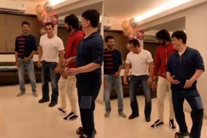 A screen shot from the video of Sudeep and Salman Khan dancing for Urvashi Urvashi song. Sudeep-Salman Khan Dance