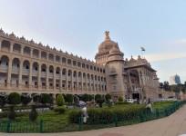 A view of Vidhana Soudha after the entry gates were closed following political development in Karnataka on July 10, 2019.