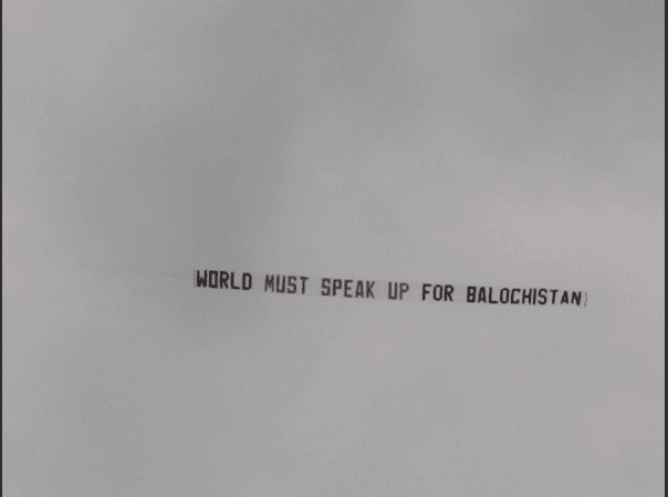 The plane with 'World Must Speak Up For Balochistan' banner appeared at the Edgbaston stadium on Thursday. World Must Speak Up For Balochistan