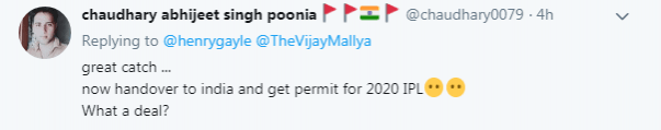 Chris Gayle Vijay Mallya Tweet