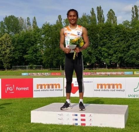 Hima after winning her latest gold Hima Das