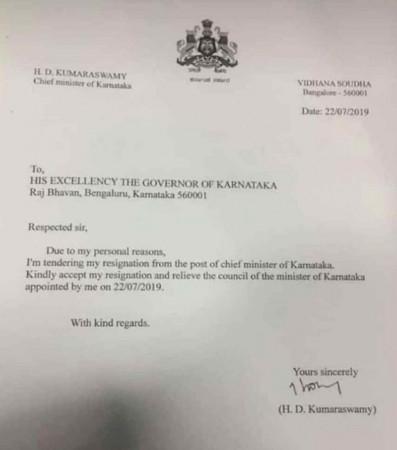 Karnataka Chief Minister HD Kumaraswamy's fake resignation letter Karnataka Chief Minister HD Kumaraswamy's fake resignation letter