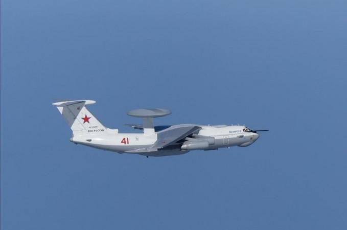 A picture of a Russian A-50 bomber was taken by Japan Air Self-Defence Force and released by the Joint Staff Office of the Defense Ministry of Japan July 23, 2019 Russian bomber