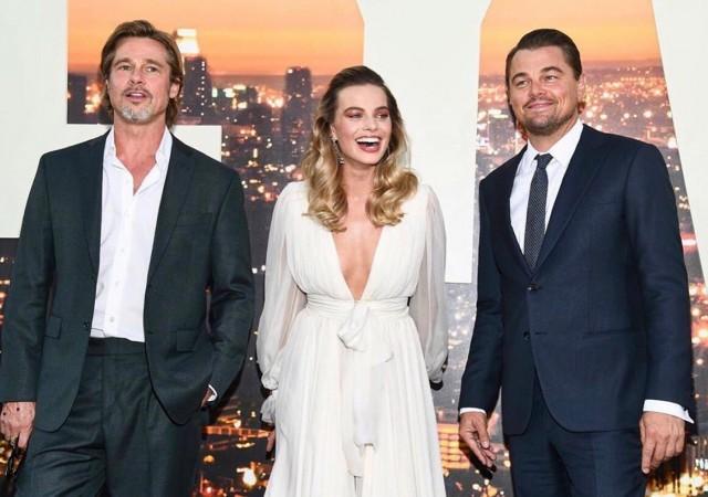 Brad Pitt, Margot Robbie and Leonardo DiCaprio at the premiere of Once Upon A Time In... Hollywood Brad Pitt, Margot Robbie and Leonardo DiCaprio