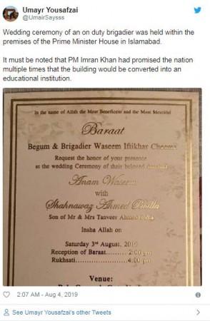 Imran khan house wedding venue tweet 1