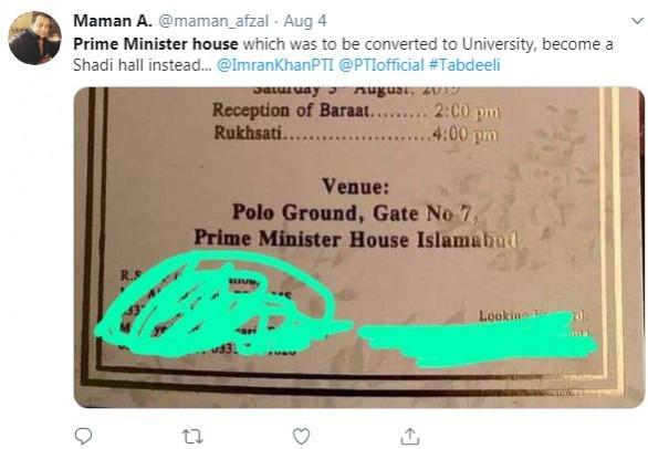 imran khan house wedding venue tweet 2