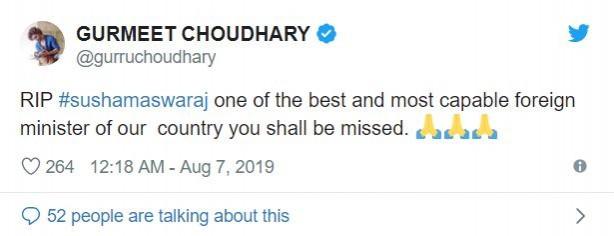 Tv celebs mourn Sushma Swaraj's death