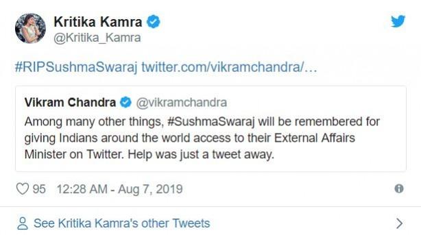 Tv celebs mourn Sushma Swaraj's death