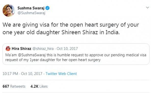sushma swaraj tweet