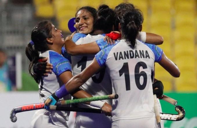 Gurjit celebrates with her teammates Gurjit Kaur