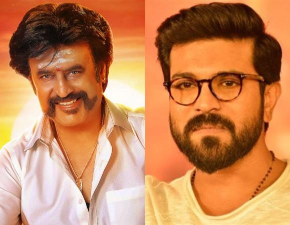 Rajinikanth and Ram Charan Teja. Rajinikanth and Ram Charan Teja