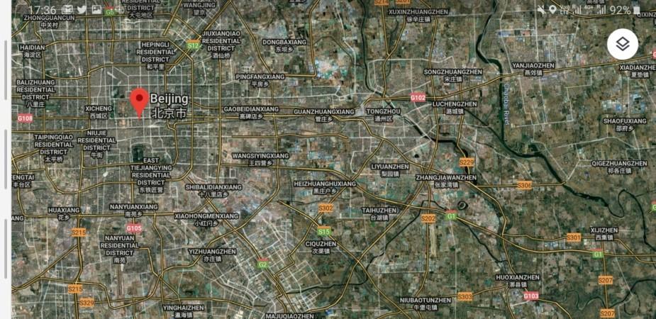 Beijing View in Google: alignment errors in the maps. Satellite view of beijing