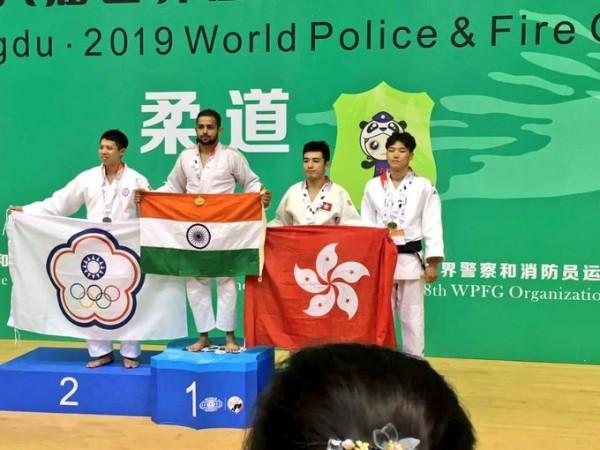 Constable Vishal Ruhil after winning gold in Judo Constable Vishal Ruhil
