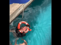 woman in wheelchair falls off dock