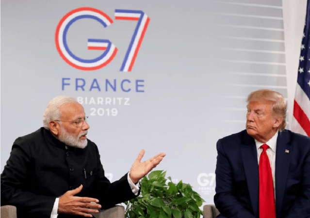 US President Donald Trump meets Indian Prime Minister Narendra Modi for bilateral talks during the G7 summit in Biarritz, France. Donald Trump meets Indian Prime Minister Narendra Modi