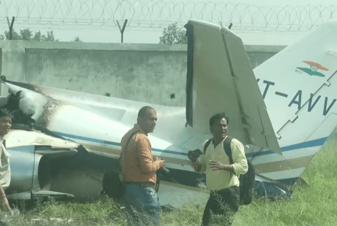 A private jet, carrying six people, crashed in Uttar Pradesh's Aligarh Dhanipur airstrip. aircraft crash