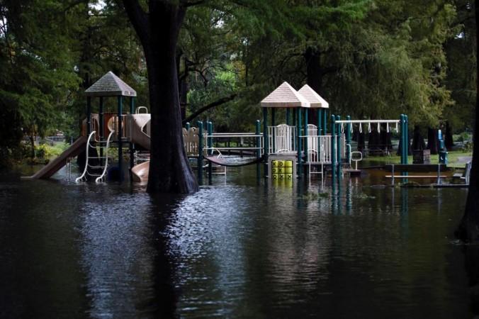 A city park and playground are inundated with flood waters from Hurricane Dorian in Wilmington, North Carolina, US, September,6 2019. Hurricane Dorian