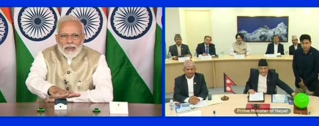PM Narendra Modi jointly inaugurates the first ever cross-border petroleum products pipeline in South Asia, the Motihari-Amlekhganj (Nepal) petroleum product pipeline, with Nepal Prime Minister KP Sharma Oli via video conferencing PM Narendra Modi jointly inaugurates the first ever cross-border petroleum products pipeline in South Asia, the Motihari-Amlekhganj (Nepal) petroleum product pipeline, with Nepal Prime Minister KP Sharma Oli via video conferencing