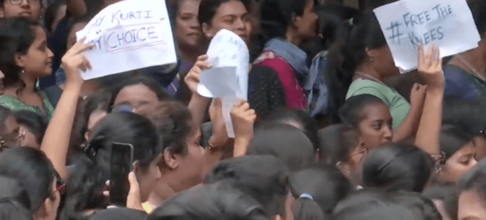 Over 150 students holding placards protested outside the college. St Francis College students