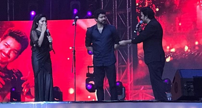 Ramya Subramanian, Vijay and Shiva at Bigil audio launch. Bigil Audio Launch
