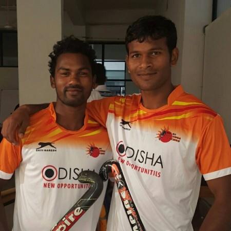 Amit Rohidas (R) in Kalinga Lancers jersey Amit Rohidas
