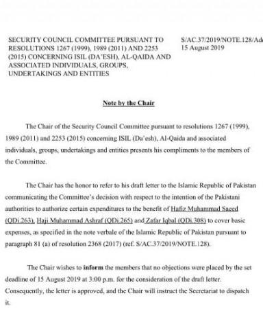 Letter by UNSC chair