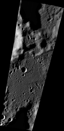 A wide view of a series of Lunar Reconnaisance Orbiter Camera's narrow-angle camera images collected on Sept. 17 showing the area of the targeted Vikram landing site. Vikram lander