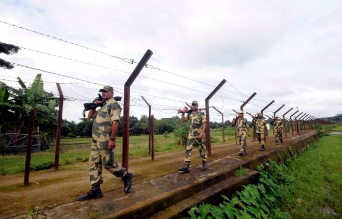 BSF personnel on patrol duty at Indo-Bangladesh border. BGB