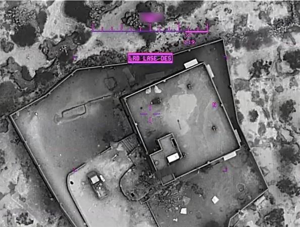 The compound of Islamic State leader Abu Bakr al-Baghdadi is seen moments before an air strike in the Idlib region of Syria in a still image from video October 26, 2019. Baghdadi operation