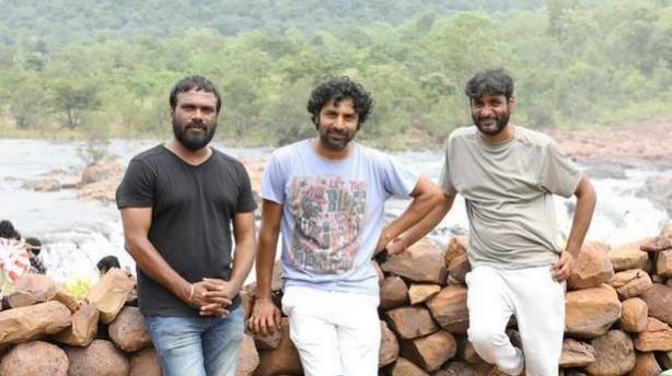 From right to left- Jeevan Reddy with Sudhakar Reddy Yakkanti (center) and Damu Reddy from the sets of George Reddy George Reddy